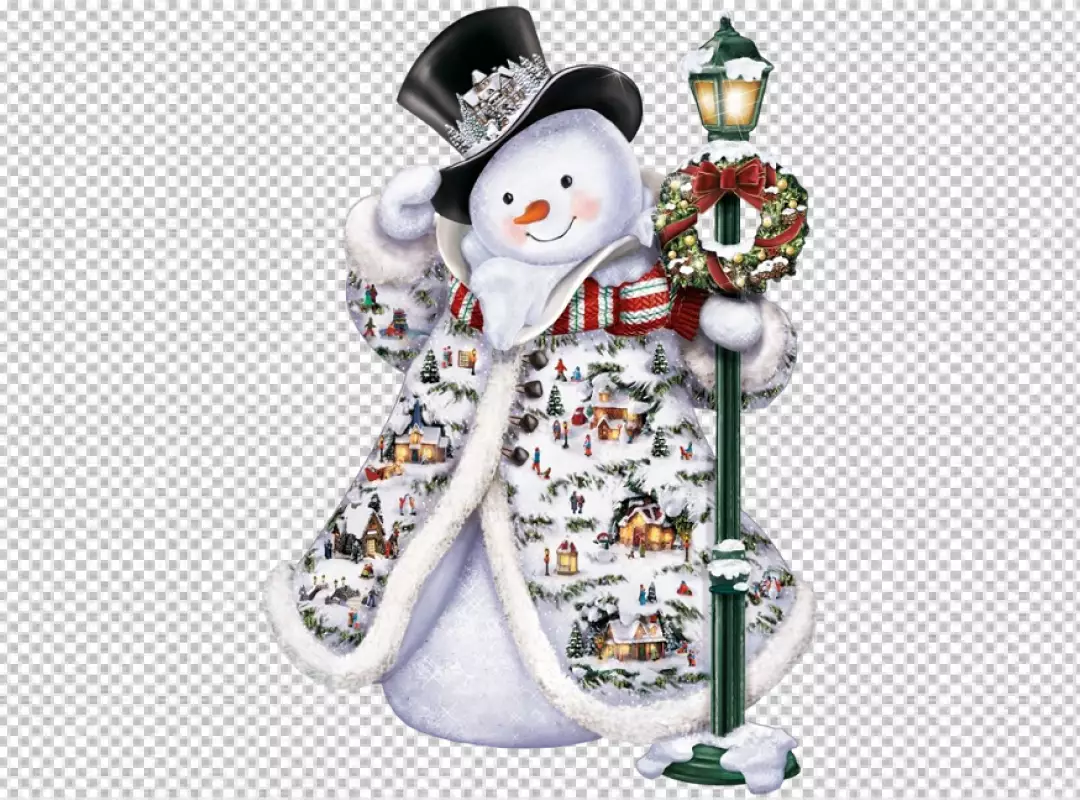 Free Premium PNG Christmas smiling snowman in a Black hat and scarf nose