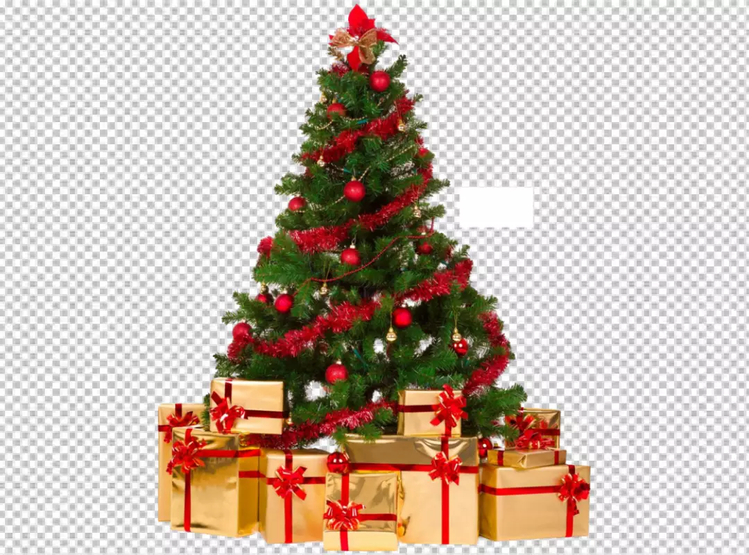 Free Premium PNG A christmas tree with a red ribbon and gold ornaments