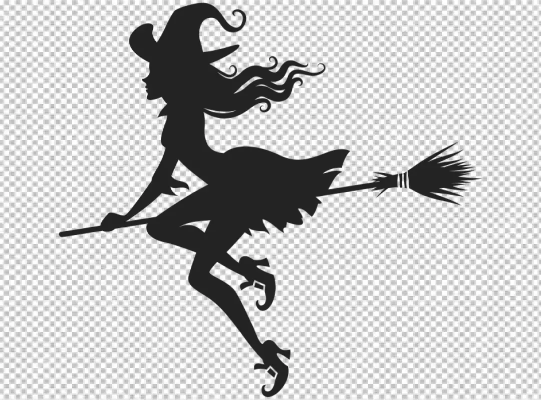 Free Premium PNG Scary black witches flying on a broom on Halloween