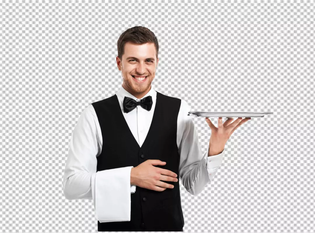 Free Premium PNG Waiter holding tray of drinks isolated on transparent backgroun