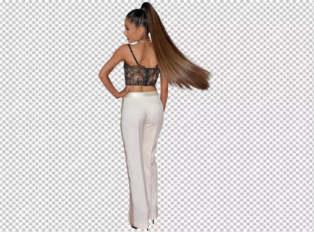 Free Premium PNG Elegant Woman in Lace Top and White Pants