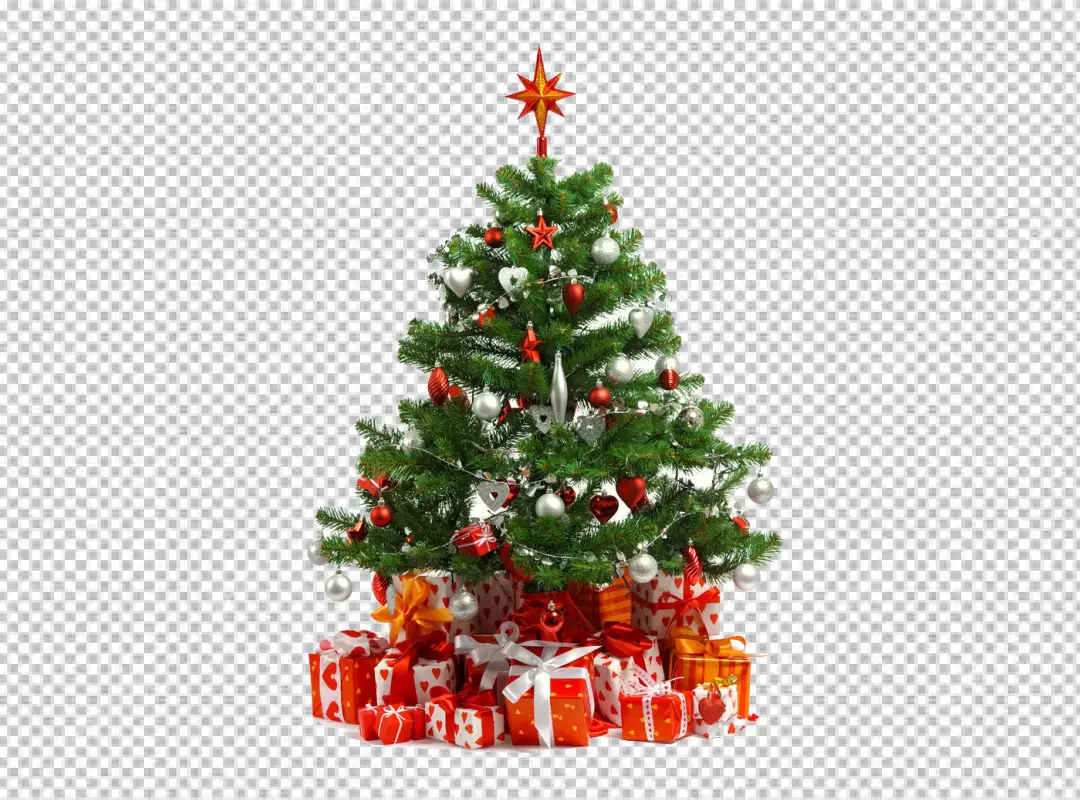 Free Premium PNG A christmas tree with red balls on it