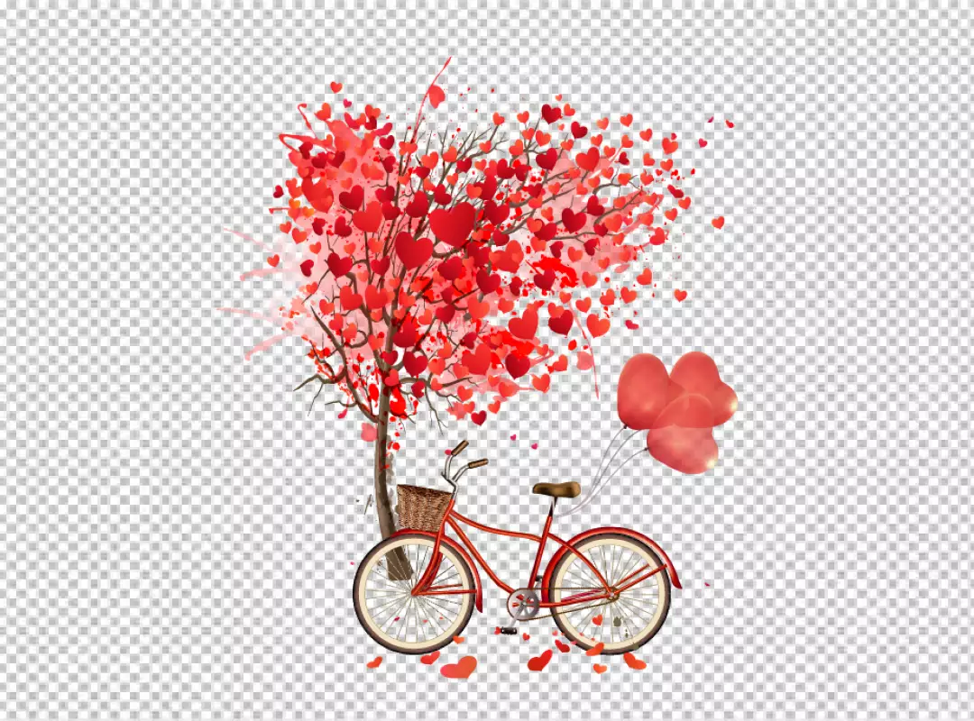 Free Premium PNG A Tree with hearts amp cycle with balloons for valentine day