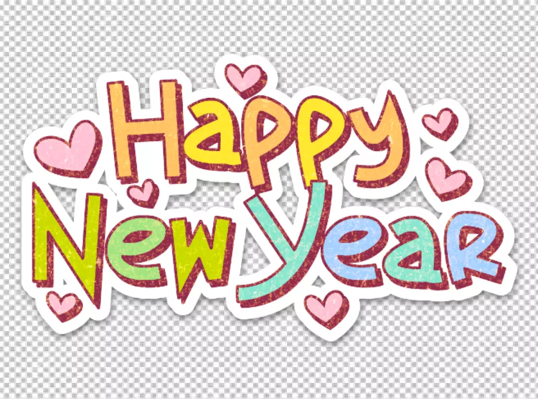 Free Premium PNG Happy New Year text Cartoon Lettering card template