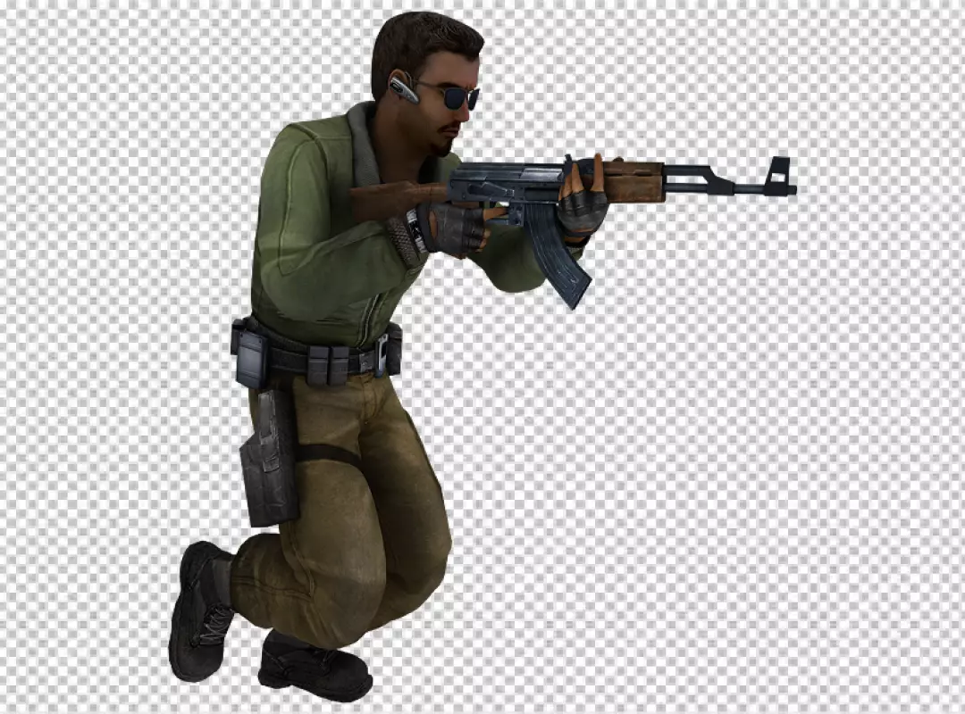 Free Premium PNG brave soldier in military uniform and sunglasses is aiming with his gun