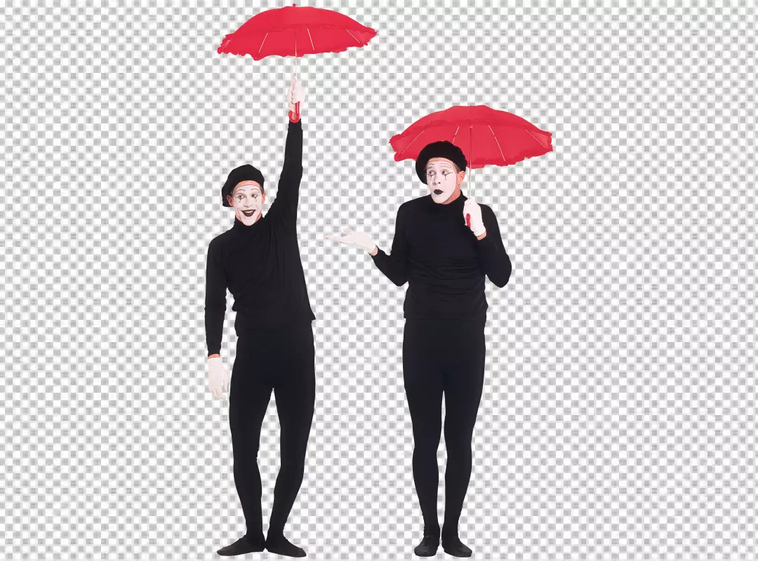 Free Premium PNG Clown character black dress tow boys with red umbrella