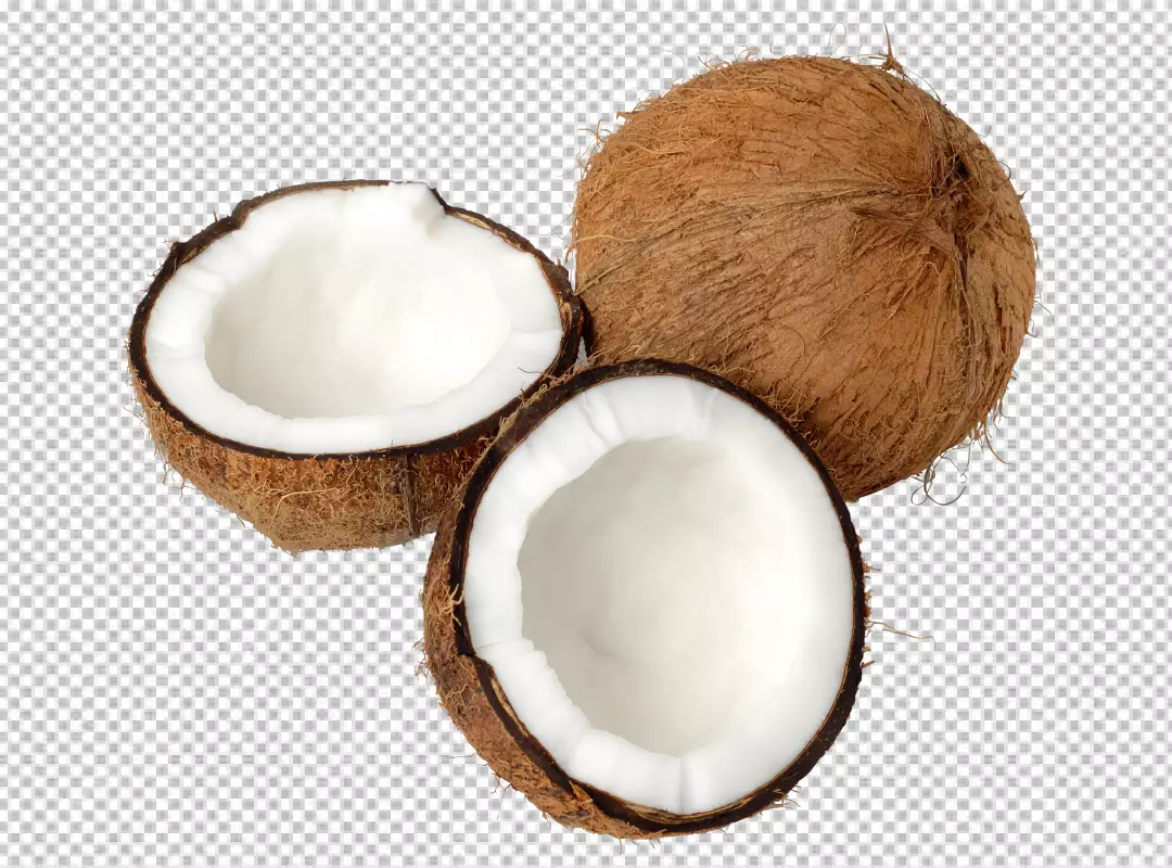 Free Premium PNG A top view coco nuts sliced milky fresh transparent BG