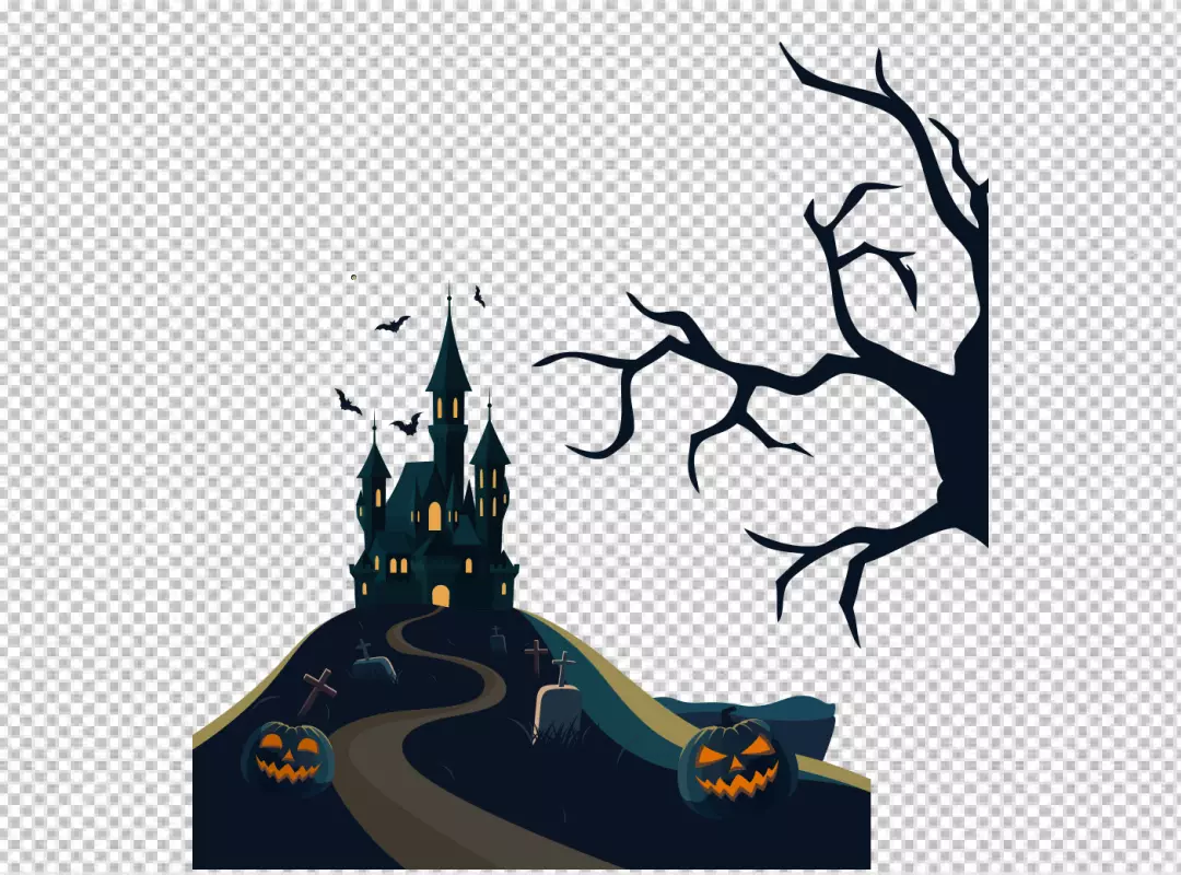 Free Premium PNG Haunted House Pumpkins Bats Halloween png