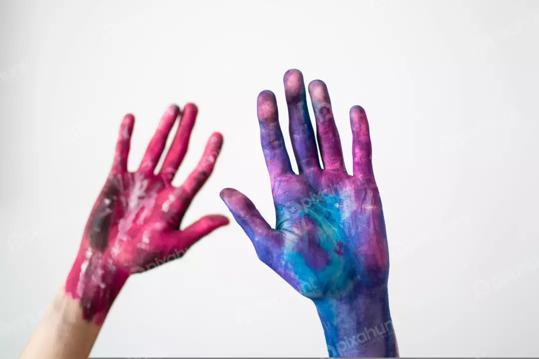 Free Premium Stock Photos two hands one painted pink and the other painted blue