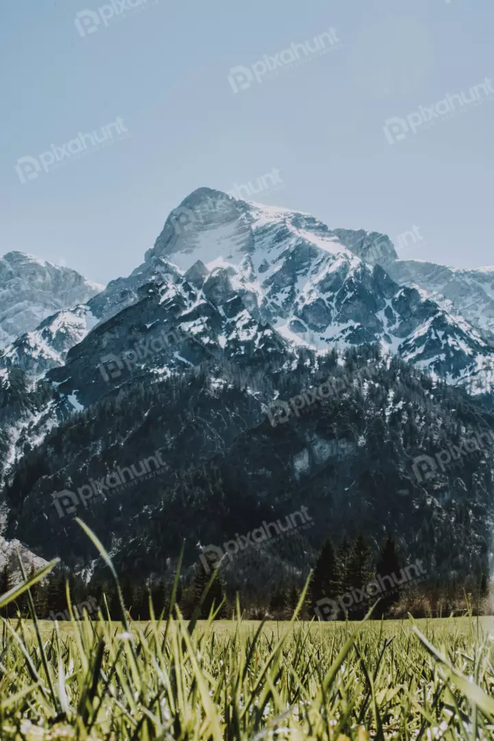 Free Premium Stock Photos looking up at a snow-capped mountain