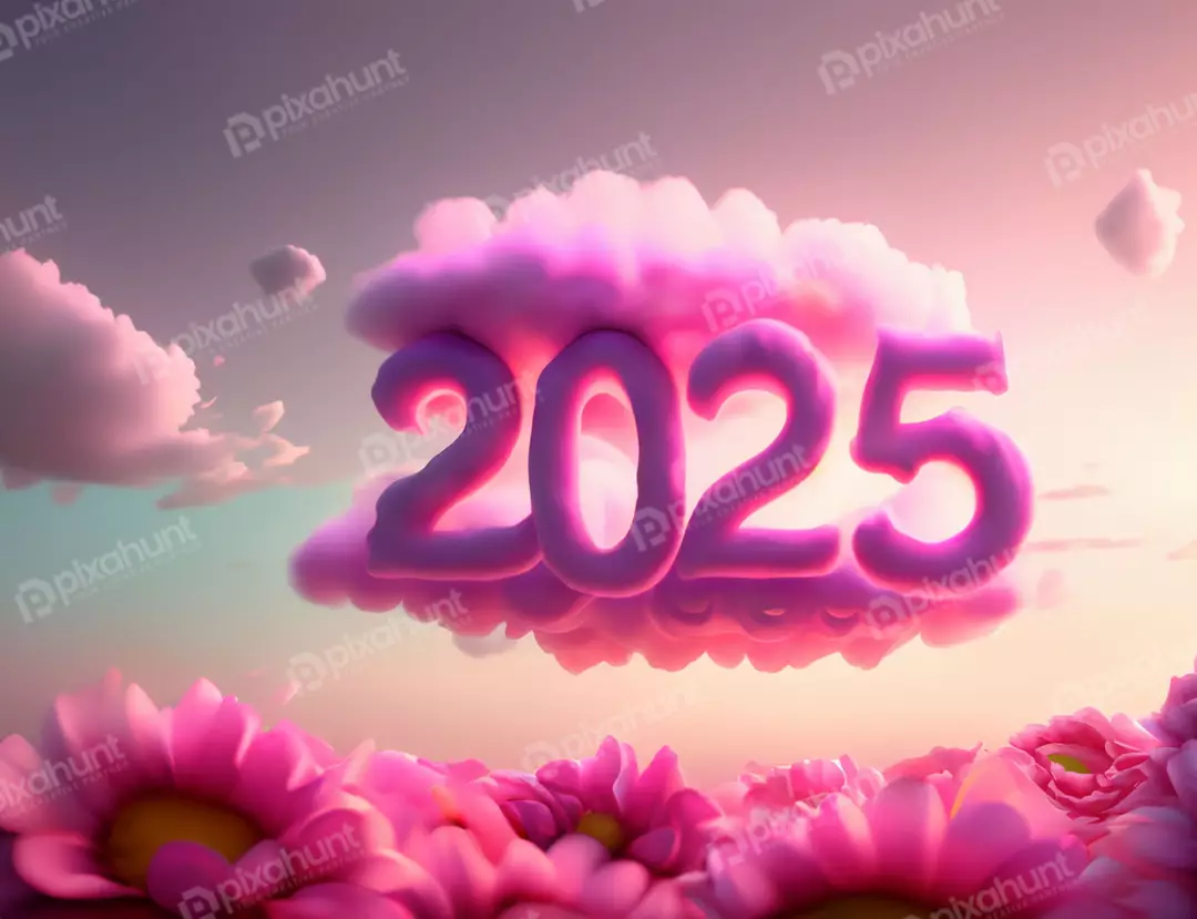 Free Premium Stock Photos Pink Roses with cloud Clipart For Happy New Year 2025 ai generate