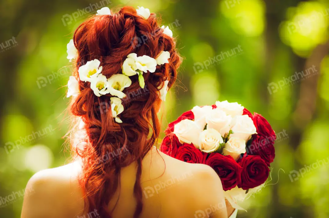 Free Premium Stock Photos The bride is standing with her back to the camera