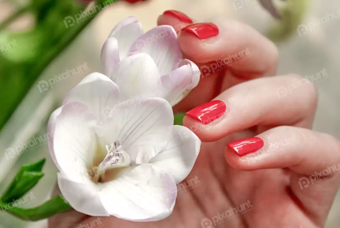 Free Premium Stock Photos Close-up of a woman's hand holding a white flower