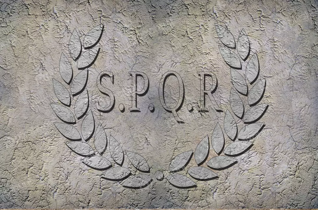 Free Premium Stock Photos a stone carving of the letters SPQR within a wreath of laurel leaves