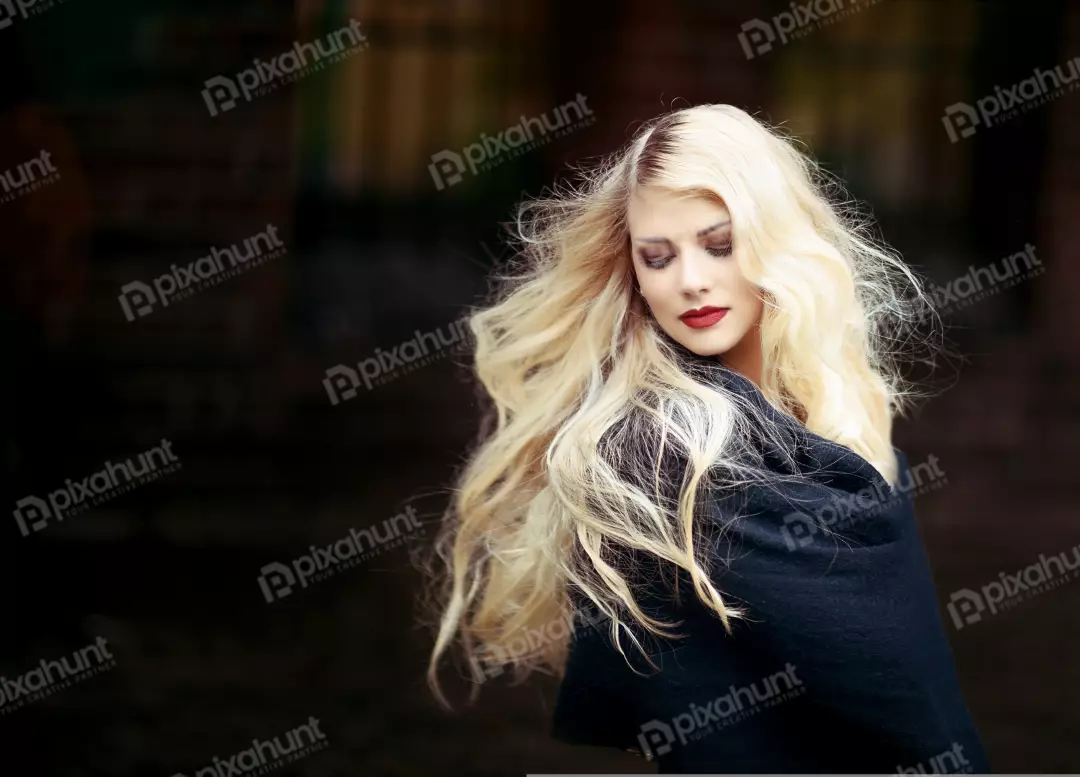 Free Premium Stock Photos A beautiful young woman with long blonde hair and red lips