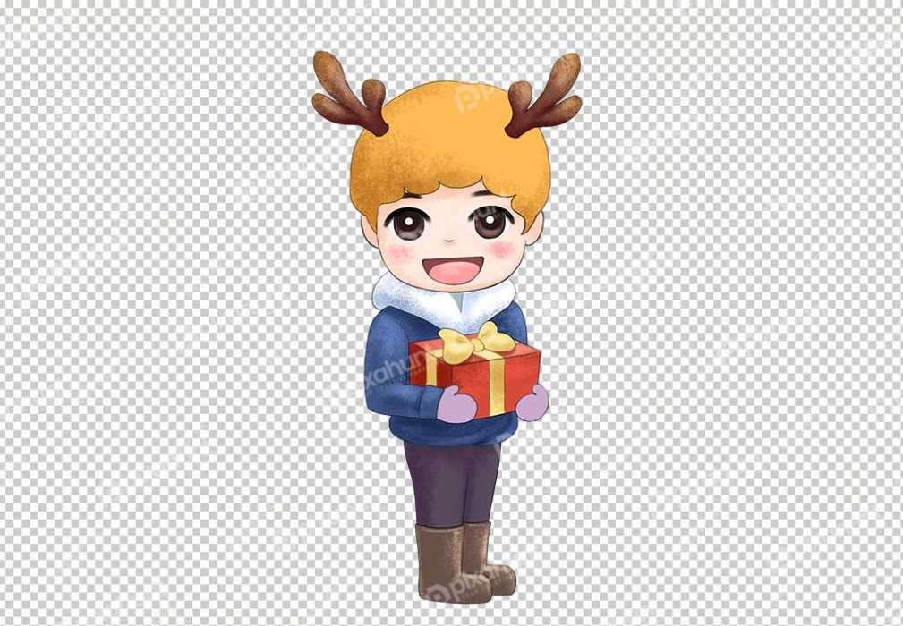 Free Premium PNG Antler Boy Cartoon Winter Boy Comic Antler Ornament