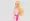 Barbie doll wearing a pink dress with her left hand on her hip and her right hand holding the strap of her dress