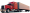 Red semi-truck and silver trailer isolated background