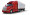 Red long trailer truck from left front angle view PNG background