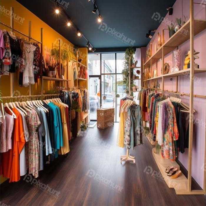 Free Download Premium Stock Photos | Inter fashion shop | Arafed clothing store with a variety of clothes on display