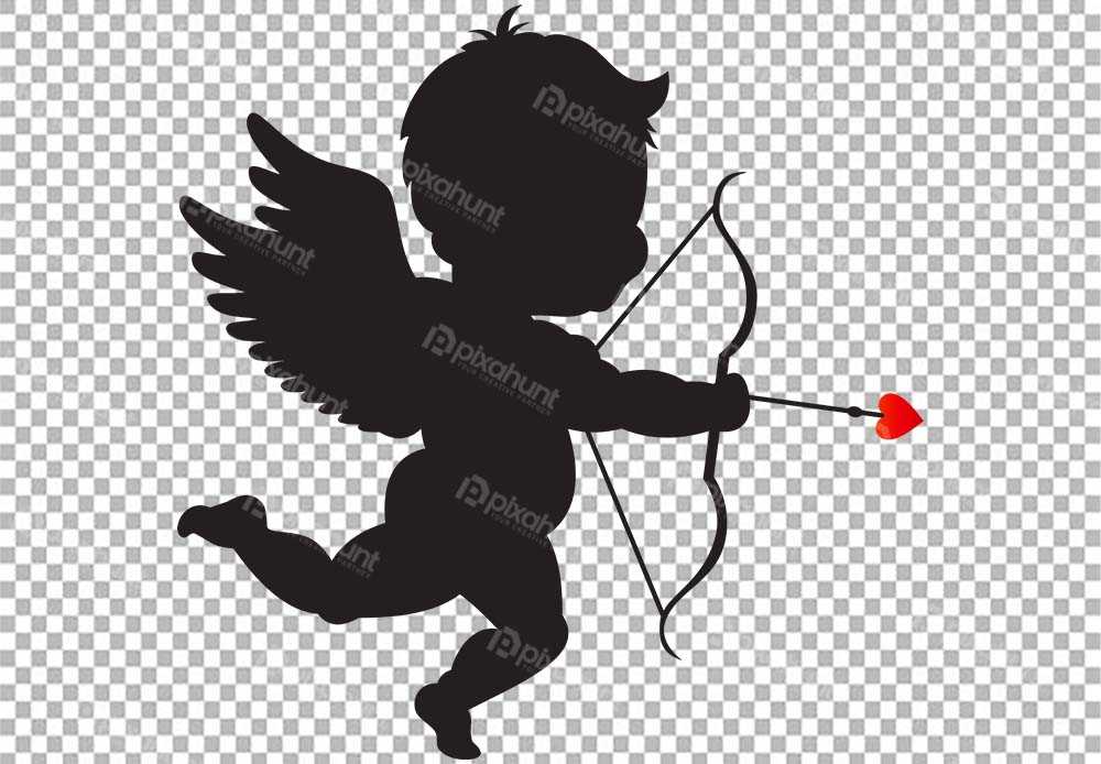 Free Download Premium PNG | Valentines Day Cupid Lupercalia Venus Heart, Cupid with Bow Silhouette