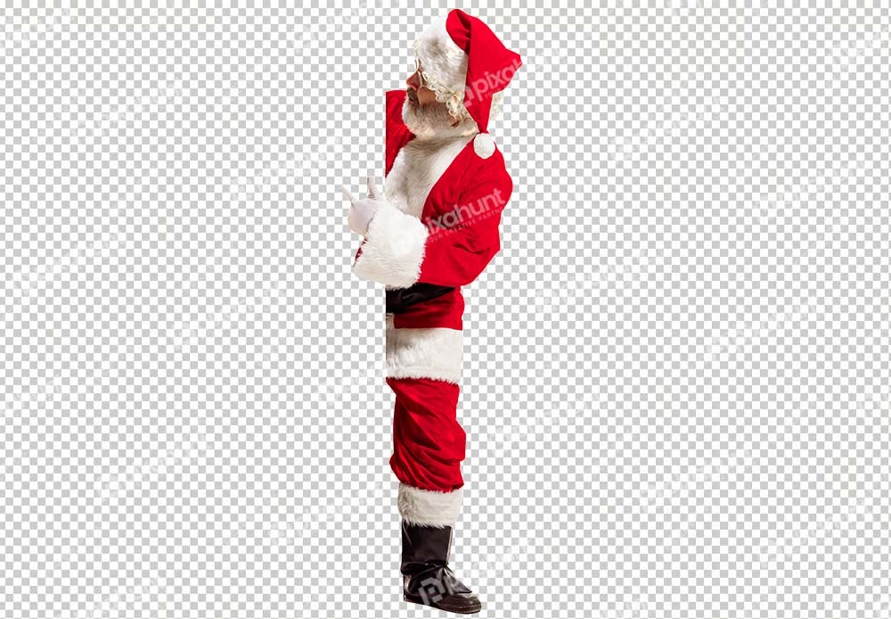 Free Download Premium PNG | Santa claus surprise Paypal | Happy surprised santa claus pointing on blank