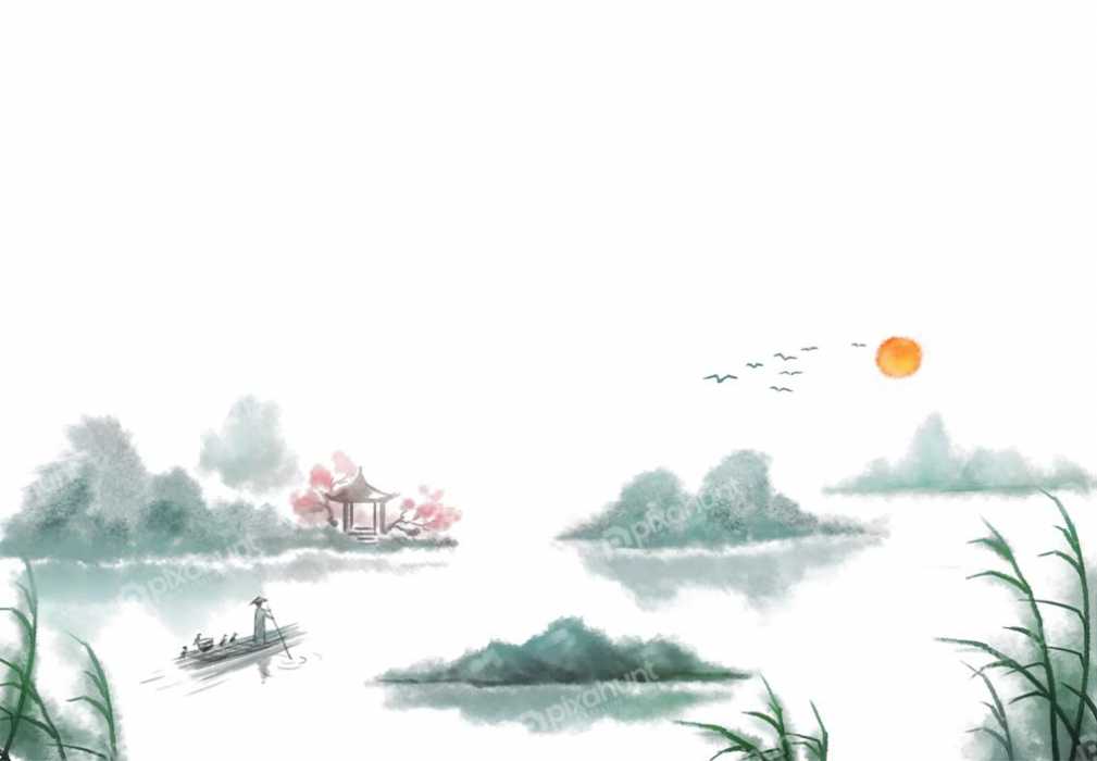 Free Download Premium PNG | Original watercolor green hills chinese style hand painted  | Chinese Style Ink Landscape Painting