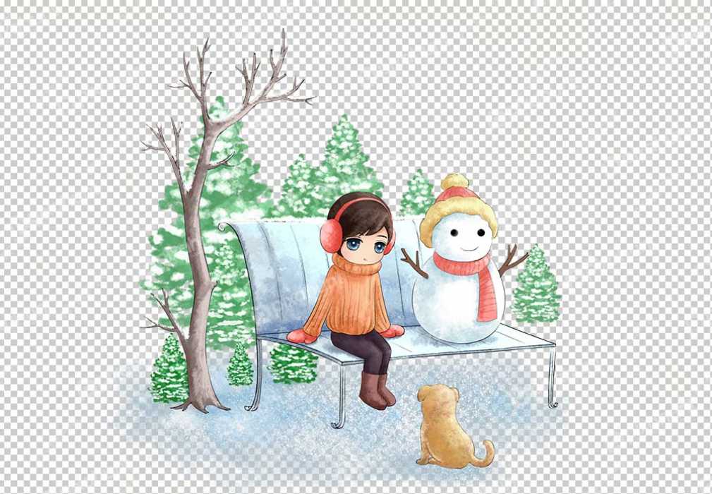 Free Download Premium PNG | Listening a song with snowman | Winter Cartoon Snowman Comics