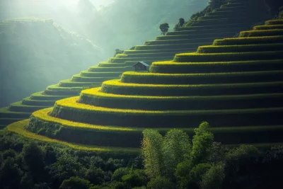 Beautiful landscape of a rice terrace in Vietnam built on the slopes of the mountains and they create a stunning visual effect