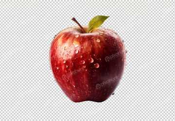 Water is dripping from the apple with transparent background
