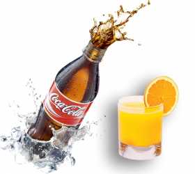 Refreshing Coca-Cola and orange juice